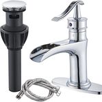 Waterfall Bathroom Faucet Single Handle Lavatory Mixer Tap Single Hole Vessel Sink Faucet Farmhouse Vanity Sink Faucet with Supply Line Lead-Free Deck Mount Chrome Polish Finish