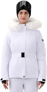 HIGH EXPERIENCE Women's Ski Jacket Snowboard Fitted Slim Belted Snow Coat Warm Winter Mountain Waterproof Windproof Insulated Hooded (US, Alpha, X-Small, Regular, Regular, White)
