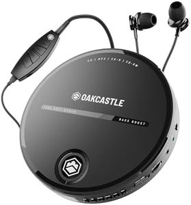 Personal CD Player | Portable Music Player with Included In-Line Control Earphones | 7 Hour Battery Playtime, In-Car AUX Compatibility | Bass Boost, Hold Lock and Anti-Skip Function | OAKCASTLE CD10