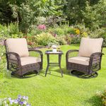 VINGLI 3 Pieces Outdoor Swivel Chairs Set of 2 and Side Table, Wicker Outdoor Rocking Chairs Patio Swivel Rocker Chairs Set for Porch Deck Backyard