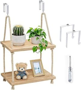 2 Tier Cubicle Shelf for Fabric Wall with Hooks,11.8 Inch Wodden Hanging Shelf with Cotton Rope Organizer Hanging Office Cubical Accessories for work,Boho Style Decor for Women Men Desk Storage