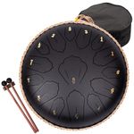 LOMUTY Steel Tongue Drum,15 Notes 12 Inches C-Key,Musical Instrument for Adults with Bag, Music Book, Mallets, Finger Picks - Ideal for Meditation, Yoga, Stress Relief(Black)