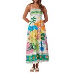 Women's Spaghetti Straps Maxi Dress Summer Sleeveless Backless Flowy Sundress Boho Swing A Line Midi Dress Cocktail Beach Streetwear (H Green, M)