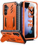 FNTCASE for Samsung Galaxy S23-FE Case: Military Grade Protective Hard Phone Case with Kickstand | Screen Protector | Shockproof TPU Full Protection Drop Proof Phone Cover (Orange)