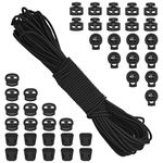 BDS-HOME 40Pcs Plastic Cord Locks with 1/8-Inch 65ft Elastic Cord Stretch String Sing-Hole and Double-Hole Spring Toggle Stopper Slider for Drawstring, Shoelaces, Clothing, Backpack, Bags, Balck