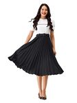 AASK Women's Fit& Flare Polyster Solid Black Color Dress, Midi Skirt For