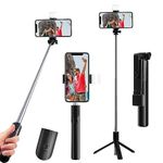 Selfie Stick, 40 in Retractable Phone Tripod with Wireless Remote Control & Light, Portable Selfie Stick Tripod for Photograph, Live Streaming, Video Recording, Compatible with All Cellphones