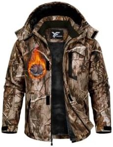 Yufawow Men Winter Jacket Huting Coat Waterproof Windbreaker Heavy Heat Warm Thermal Clothes Duck Deer Camo Hoodie Outfit Tactical Accessories Military Essentials Army Apparel Unique Gift