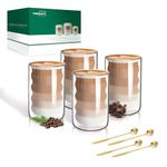 twoant Double Walled Coffee Cups Glass Mugs with 4 Spoons, 400ml Set of 4 Cappuccino Latte Macchiato Glasses Tea Heat Resistant Cup