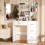 Vanrste Vanity Desk with Mirror and Lights in 3 Colors, Vanity Desk with Storage Drawers and Shelves, White Makeup Vanity for Bedroom & Women & Girl