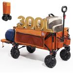 TIMBER RIDGE Festival Trolley, 300L Folding Beach Trolley Cart with Adjustable Tailgate, 135kg Collapsible Wagon with Detachable Wide Wheels & Adjustable Handle for Outdoor Camping Garden, Orange