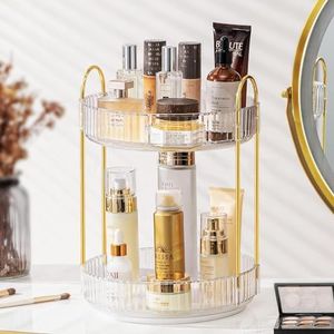 “ROWNYEON 360° Rotating Makeup Organizer,Skincare Perfume Bathroom Organizer Countertop 2 Tier Large Spinny Makeup Organizer Storage for Vanity Bathroom Dresser Table Desk