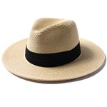 FURTALK Unisex Wide Brim Straw Panama Hat for Women Men Fedora Summer Beach Sun UPF Hat Beige