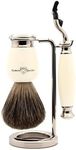 Edwin Jagger S81M587AMZ Imitation Ivory & Nickel Classic Shaving Set with Pure Badger Shaving Brush and Mach 3 Razor for Shaving Cream or Soap for Men