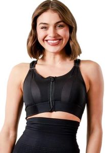 Fabluk Front Zip Gym Bra High Support Racerback Sports Bra for Women with Adjustable Straps, Moisture-Wicking 4-Way Stretch Fabric, Sizes M to 5XL (in, Alpha, 2XL, Regular, 805-Black)