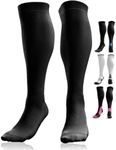 Compression Socks for Women & Men (20-30 mmHg) Knee-High Flight Socks, Graduated Ankle and Calf Support for Travel, Running - Seamless Toe, Padded Heel and Sole (Black, L/XL)