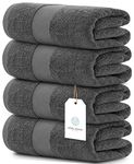 White Classic Luxury Bath Towels Large Pack of 4, Hotel Quality Bathroom Towel 137 x 68 Set, Grey Shower Cotton Towels 4 Pack, Large Thick Plush Bath Towels 700 Gsm For Body, Hair, Pool, Dark Grey