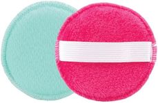 S&T INC. Gentle Face Scrubbers, Dual Sided Face Exfoliators with Elastic Strap, 3.3 Inch Diameter, 2 Pack, Teal/Pink