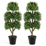 COSTWAY 115cm Artificial Boxwood Topiary Tree, 5 Ball Shaped Fake Plant in Cement-filled Pot, Faux Indoor Greenery Decorative Tree for Home, Office & Front Porch (2)