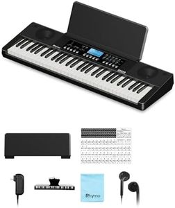 Rhymo 61 Key Electronic Piano Keyboard for Beginners, Touch-Sensitive Full Size Portable Keyboard Piano with LCD Screen, Music Stand, Power Adapter, Headphones, Birthday Gifts