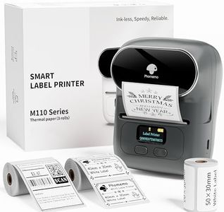 Phomemo M110 Etichettatrice Portatile Bluetooth Stampante Termica Etichette Adesive per iOS & Android,per piccole imprese,uffici,codici a barre,negozi,Label Printer set Con 3 Rotoli Etichette -Grigio