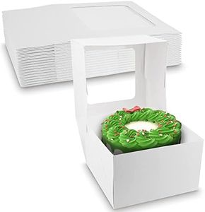MT Products White Cake Boxes 8" x 8" x 5" - Auto Pop-Up Bakery Boxes with Window (Case of 120) - Made in the USA