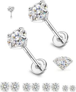 GEMQUEEN Moissanite Earrings Flat Back Hypoallergenic : G23 Titanium Nose Studs Hypoallergenic 20G Threadless Lip Nose Rings Cartilage Helix Tragus Piercing Jewelry for Women Men