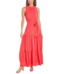 Anne Klein Women's Tiered TIE Neck Maxi, Kingsrdred, 12