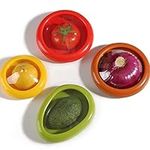 OUKEYI 4Pieces Fruit and Vegetable Storage Containers Reusable SiliconeRefrigerator Box Storage Bowls Saver Holder Keeper foronion, Tomato, Lemon, and avocado ，Refrigerator Vegetable Crisper