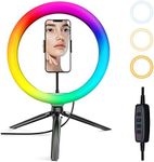 Vitano Ring Light with Tripod Stand & Phone Holder, 10 inch LED Ring Light with 12 RGB Modes & 10 Brightness Level,Selfie Ring Lights for Makeup, Tiktok, YouTube, Zoom
