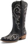 DREAM PAIRS Women's Cowboy Boots Mid Calf Cowgirl Boots Square Toe Chunky Heel Embroidery Stitched Western Boots,Size 9,BLACK,SDMB2403W