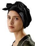 LilySilk 100% 22MM Pure Mulberry Silk Sleep Cap Womens Natural Silk Bonnet for Sleeping and Hair Care Night Hair Wrap with Long Elastic Band for Stay On,Black