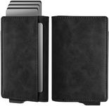 Navaris Pop Up Wallet with Inner Slots - Pop-Up RFID Blocking Card Holder w Cash Pocket - Slide Modern Trigger Wallet - Holds 10 Cards - Metal RFID Smart Wallets for Men