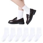 hakugoo Boys Socks White Crew Socks Girls Dress Socks Seamless Cotton Socks 6-8 Years Athletic Socks Uniform Socks for Girls, White 6 Pairs (M)