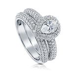 BERRICLE Sterling Silver Halo Wedding Engagement Rings Pear Cut Cubic Zirconia CZ Ring Set for Women, Rhodium Plated Size 4-10, US 4, Metal, Cubic Zirconia