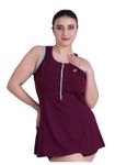 Keepfit Women's Racerback Two Piece Sleeveless Plus Size Swimsuit with Front Zipper top and Boyshorts Wine Red |Swimming Suit for Women