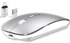 Qxvnm Wireless Mouse Bluetooth, (USB 2.4 GHz + Bluetooth 5.2 + USB-C Adapter) Rechargeable Wireless Mouse for Macbook Pro/Air/Mac/iPad/Laptop/Chromebook/Computer/Android tablet(Silver)