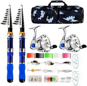 Telescopic Fishing Rod Reel Combo 2PCS 6.89FT Collapsible Fishing Pole Spinning Reel Lures Accessories with Fishing Bag Portable Fishing Rod Kit for Saltwater Freshwater Travel Fishermen Gift (Blue)