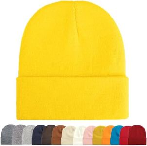 ZOORON 1&2 Packs Beanie for Men Women Men Beanie Hat Acrylic Knit Cuff Beanie Cap Slouchy Knit Skull Cap Warm Winter Hat 1 Pack - Light Yellow, 7.75-7.875, 1 Pack - Bright Yellow, 62-63