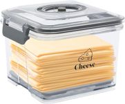 Punorric Cheese Storage 1.5L Clear Cheese Container for Fridge, Stackable Fridge Storage Box with Airtight Lid and Air Valve, Time Recording Food Container with Drain Tray for Chunks & Slices BPA-Free