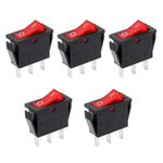 Baomain 5 x Snap-in Rocker Switch ON-Off SPST 250V 16A 125V 16A 3 Terminal Red Light UL TüV Certified