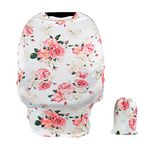 TUOKING Multi Colorful Patterned Nursing Cover Multi-Use Baby Car Seat Cover (Peony-White)