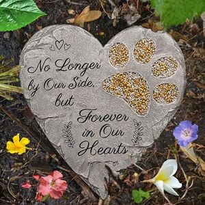 OBSI Pet Memorial Stone - Gray | Dog or Cat Garden Stone Heart Paw Print | Headstone Memory Gifts for Pet Loss