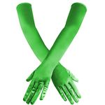 Women Satin Gloves, 1920s Long Opera Gloves 21 Inch Stretchy Party Dress Gloves Sunshade Gloves Elbow Dance Gloves for Evening Party(Green)