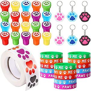 70 Pieces Dog Paw Party Favors Set, Dog Paw Print Party Supplies, Paw Print Silicone Bracelet Stamper Sticker Keychain, Puppy Party Supplies for Kids (Multi Colors)