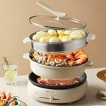 Electric Shabu Shabu Hot Pot with Removable Pot, 4L Electric Non-Stick Hot Pot with Multi-Power Control, 3" Depth Electric Cooker Pot with Steamer and Frying Pan for Party, Family and Friend Gathering