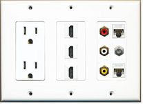 RiteAV Power 3 Port HDMI Composite 3-RCA A/V 2 Cat5e Ethernet Coax TV Wall Plate - White