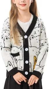 Arssm Girls Cat Cardigan Sweaters Kids Oversized Button Down V Neck Cable Knit Sweater Cute Kawaii Cartoon Outwear(Black-13-14Y)