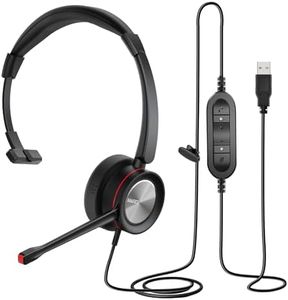 MAIRDI PC Headset with Microphone Noise Canceling, USB Computer Headset with Mic for Laptop Teams Zoom Office Work Call Center Business Softphone, Dictation Headset for Dragon Naturelly Speaking