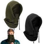 GSrenyu 2 Pack Balaclavas for Men Winter, Black Army Green Polar Fleece Balaclava Ski Mask, Unisex Neck Warmer Snood, Heavyweight Windproof Hat with Neck Cover for Winter Outdoor Sports